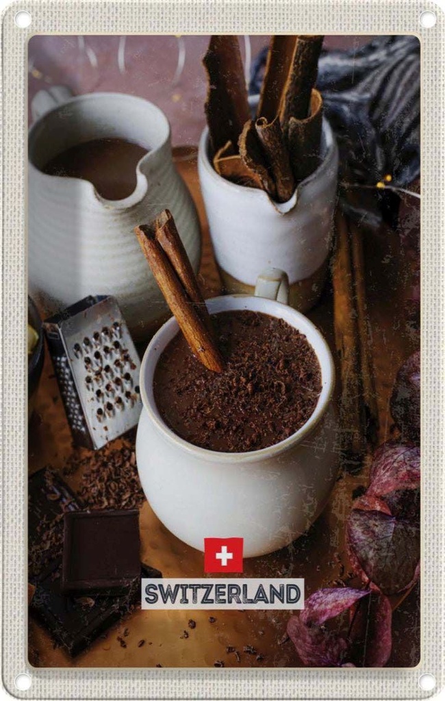 [LA-1782437] Blechschild 18x12 cm Schweiz Dessert Schokolade Zimtstange Bildmotiv Reisemotiv Abenteuer Reisen Urlaub