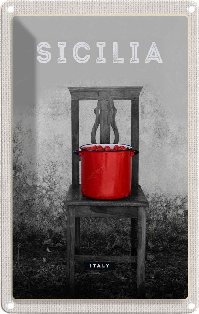 [LA-1782446] Blechschild 18x12 cm Sizilien Italien Gemüse Tomaten Topf Bildmotiv Reisemotiv Abenteuer Reisen Urlaub