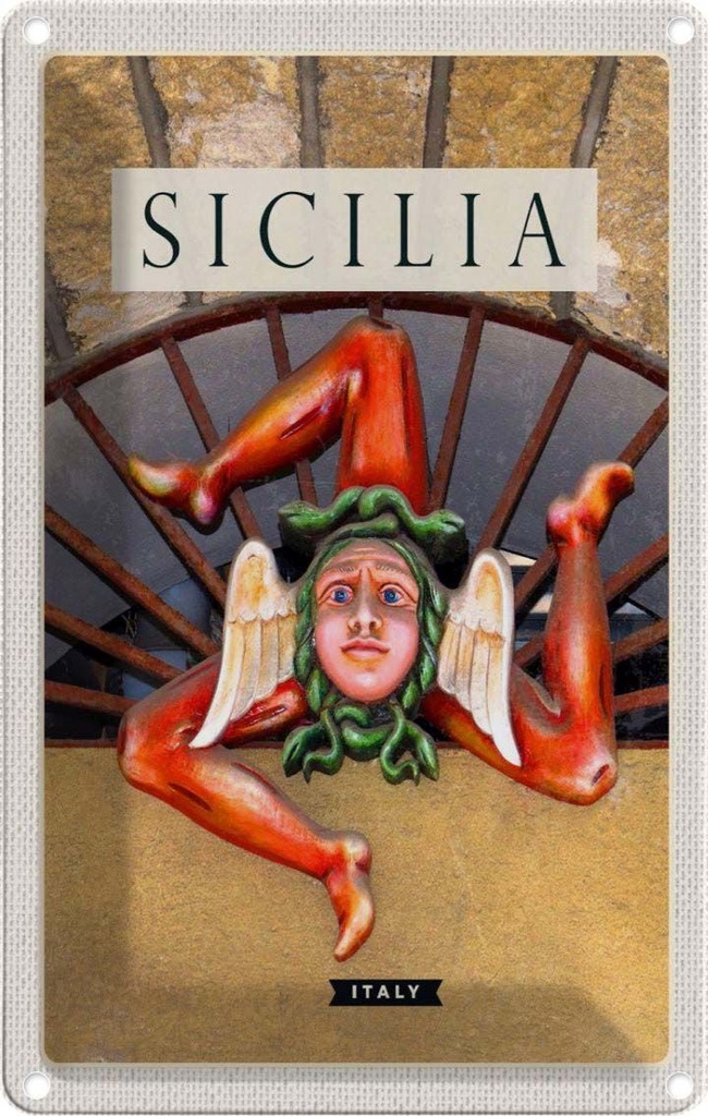 [LA-1782447] Blechschild 18x12 cm Sizilien Italien Skulptur Trinacria Bildmotiv Reisemotiv Abenteuer Reisen Urlaub