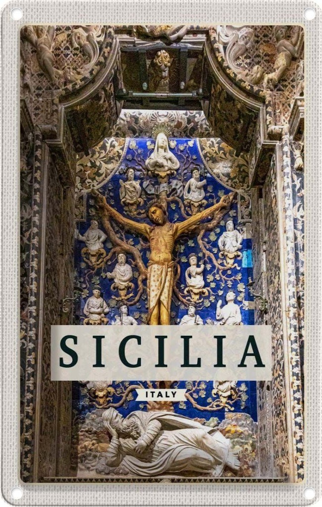 [LA-1782451] Blechschild 18x12 cm Sizilien Italien Urlaub Christi Jesus am Kreuz Bildmotiv Reisemotiv Abenteuer Reisen