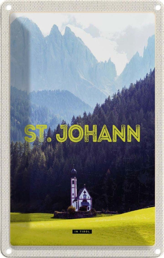 [LA-1782454] Blechschild 18x12 cm St. Johann Urlaub in Tirol Österreich Kirche Bildmotiv Reisemotiv Abenteuer Reisen