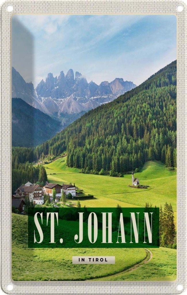 [LA-1782456] Blechschild 18x12 cm St. Johann Reisen Urlaub in Tirol Sommer Berg Reise Bildmotiv Reisemotiv Abenteuer