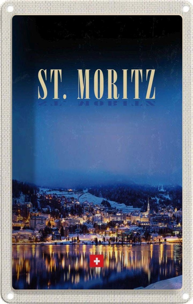[LA-1782457] Blechschild 18x12 cm St. Moritz Österreich Schnee Winter Bildmotiv Reisemotiv Abenteuer Reisen Urlaub