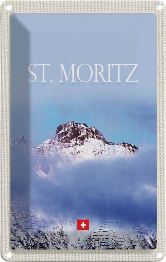 [LA-1782459] Blechschild 18x12 cm St. Moritz Urlaub Aussicht auf Berg Spitze Bildmotiv Reisemotiv Abenteuer Reisen