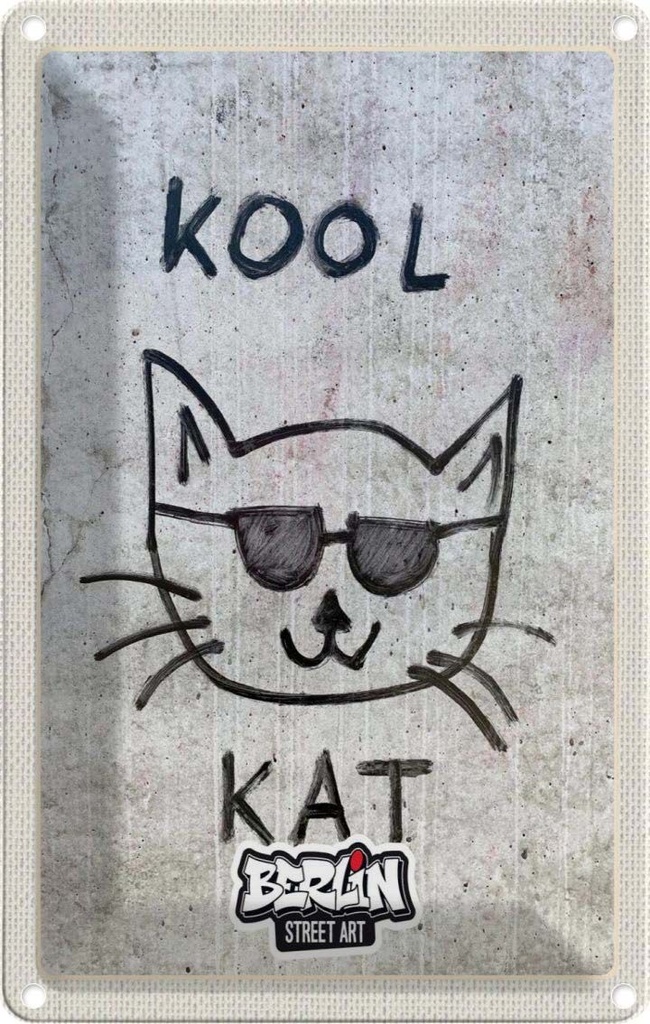 [LA-1782460] Blechschild 18x12 cm Berlin Hauptstadt Street Art Katze Bildmotiv Reisemotiv Abenteuer Reisen Urlaub