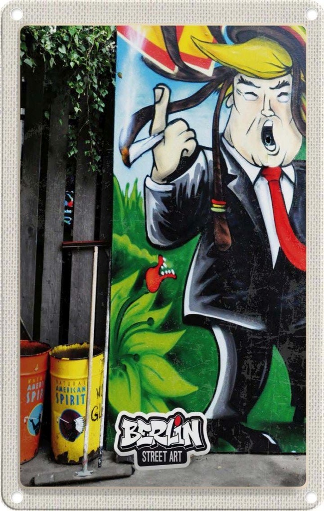 [LA-1782463] Blechschild 18x12 cm Berlin Graffiti Urlaub Donald Trump Street Art Bildmotiv Reisemotiv Abenteuer Reisen