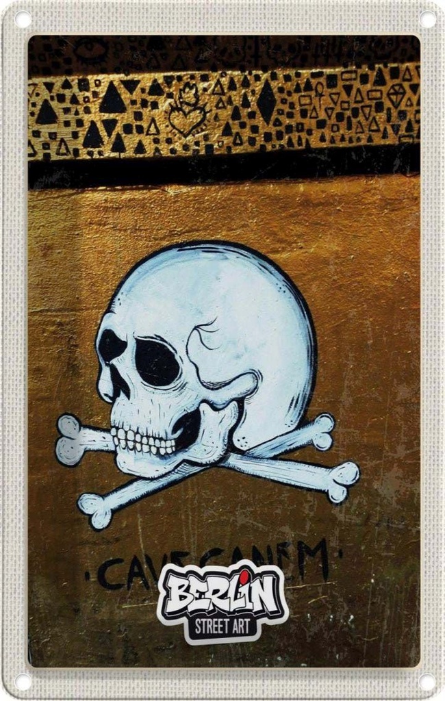 [LA-1782468] Blechschild 18x12 cm Berlin Graffiti Totenkopf Street Art Bildmotiv Reisemotiv Abenteuer Reisen Urlaub
