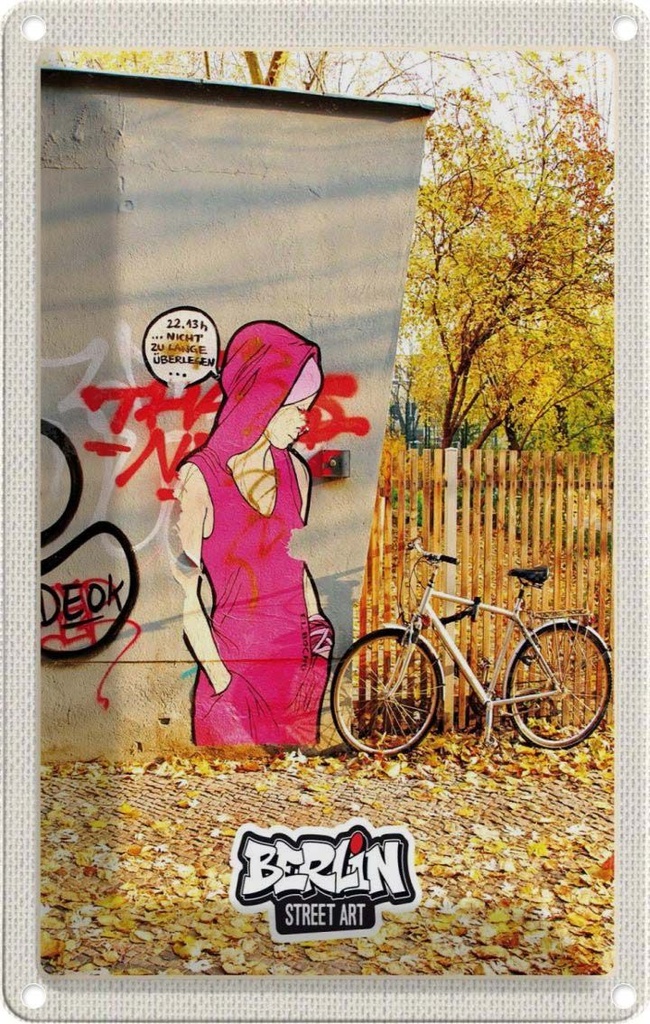 [LA-1782469] Blechschild 18x12 cm Berlin Street Urlaub Art Kunst Gemälde rosa Bildmotiv Reisemotiv Abenteuer Reisen