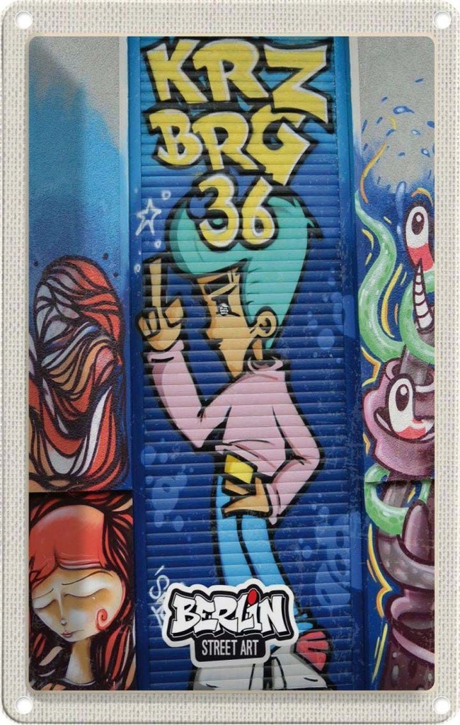 [LA-1782477] Blechschild 18x12 cm Berlin Kreuzberg Graffiti 36 Kunstwerk Bildmotiv Reisemotiv Abenteuer Reisen Urlaub