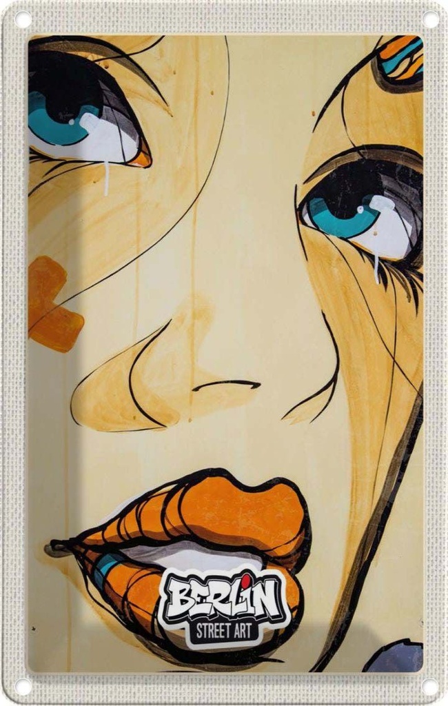 [LA-1782480] Blechschild 18x12 cm Berlin Street Art weinende Frau Bildmotiv Reisemotiv Abenteuer Reisen Urlaub