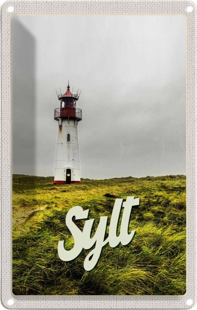 [LA-1782486] Blechschild 18x12 cm Sylt Strand Leuchtturm Wiese Bildmotiv Reisemotiv Abenteuer Reisen Urlaub