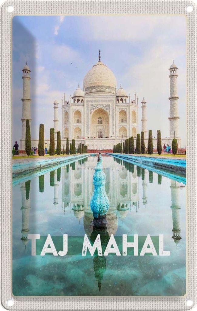 [LA-1782498] Blechschild 18x12 cm Indien Vordergarten Taj Mahal Bildmotiv Reisemotiv Abenteuer Reisen Urlaub