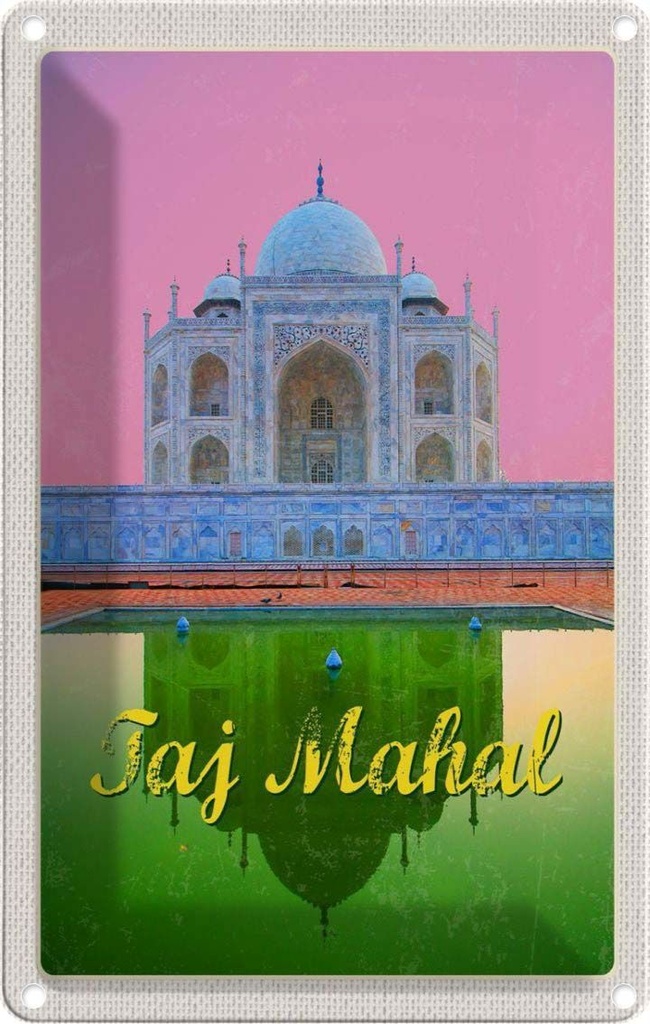 [LA-1782499] Blechschild 18x12 cm Indien Asien Urlaub Taj Mahal Agra Yamuna Bildmotiv Reisemotiv Abenteuer Reisen