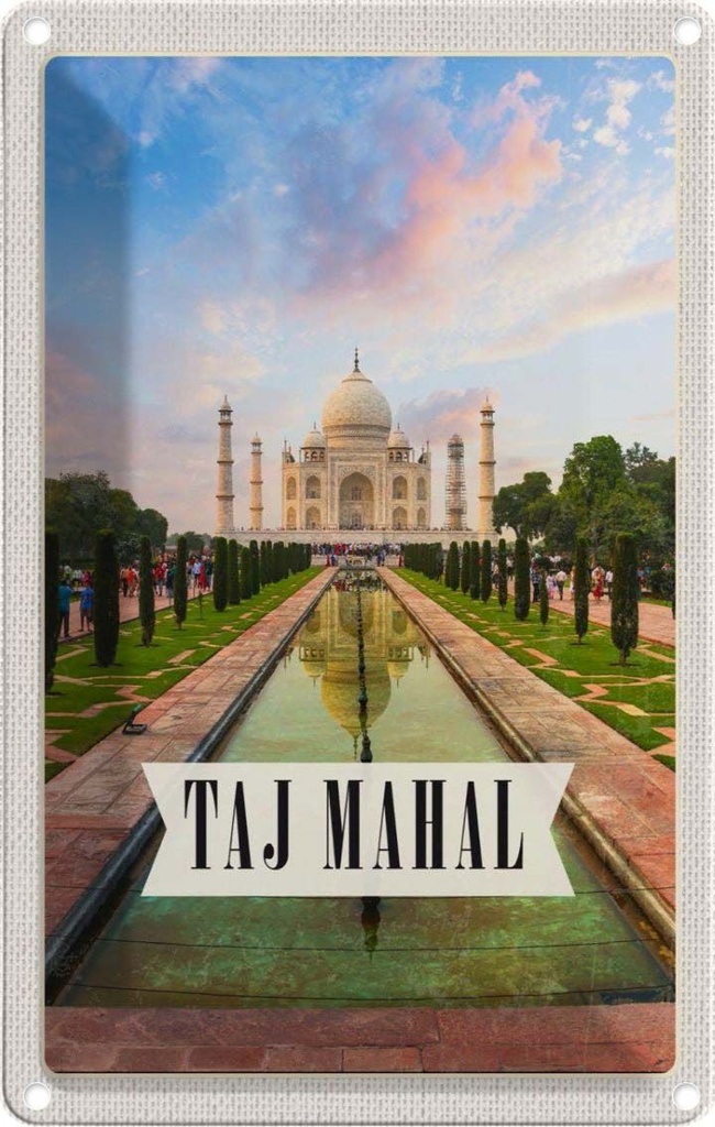 [LA-1782500] Blechschild 18x12 cm Indien Taj Urlaub Mahal Agra Garten Bäume Bildmotiv Reisemotiv Abenteuer Reisen