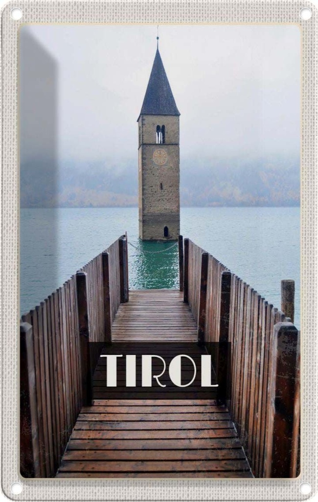 [LA-1782505] Blechschild 18x12 cm Tirol Österreich Kirchenturm Bildmotiv Reisemotiv Abenteuer Reisen Urlaub