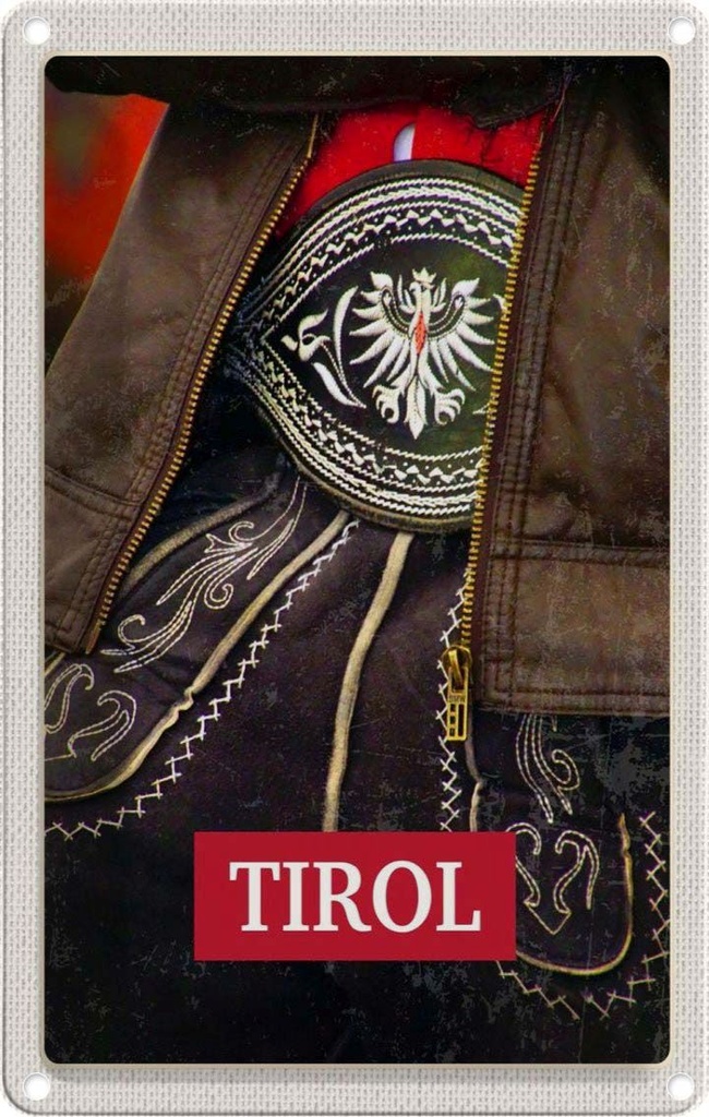 [LA-1782509] Blechschild 18x12 cm Tirol Österreich traditionell Kleid Bildmotiv Reisemotiv Abenteuer Reisen Urlaub