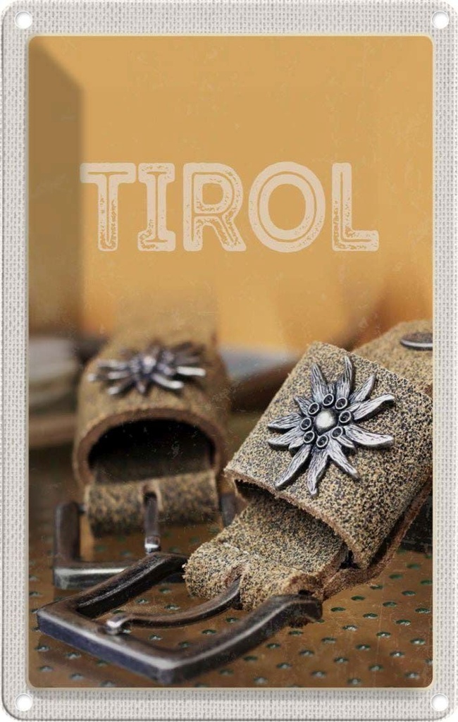 [LA-1782512] Blechschild 18x12 cm Tirol Symbole Blume Edelweiß Glück Bildmotiv Reisemotiv Abenteuer Reisen Urlaub