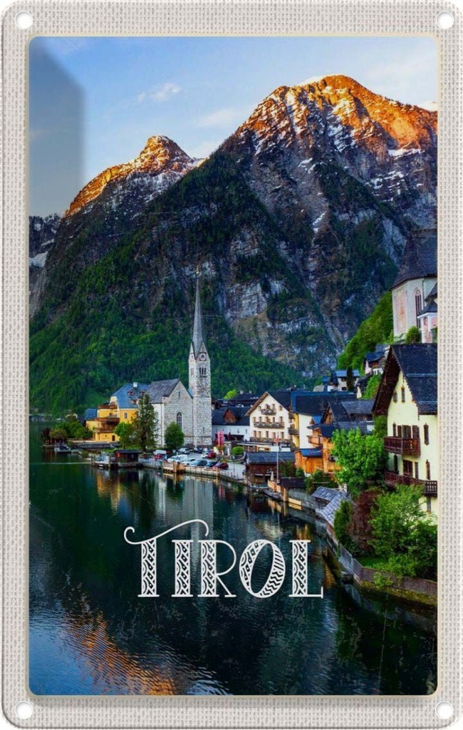 [LA-1782514] Blechschild 18x12 cm Tirol Stadt am Wasser Gebirge Bildmotiv Reisemotiv Abenteuer Reisen Urlaub
