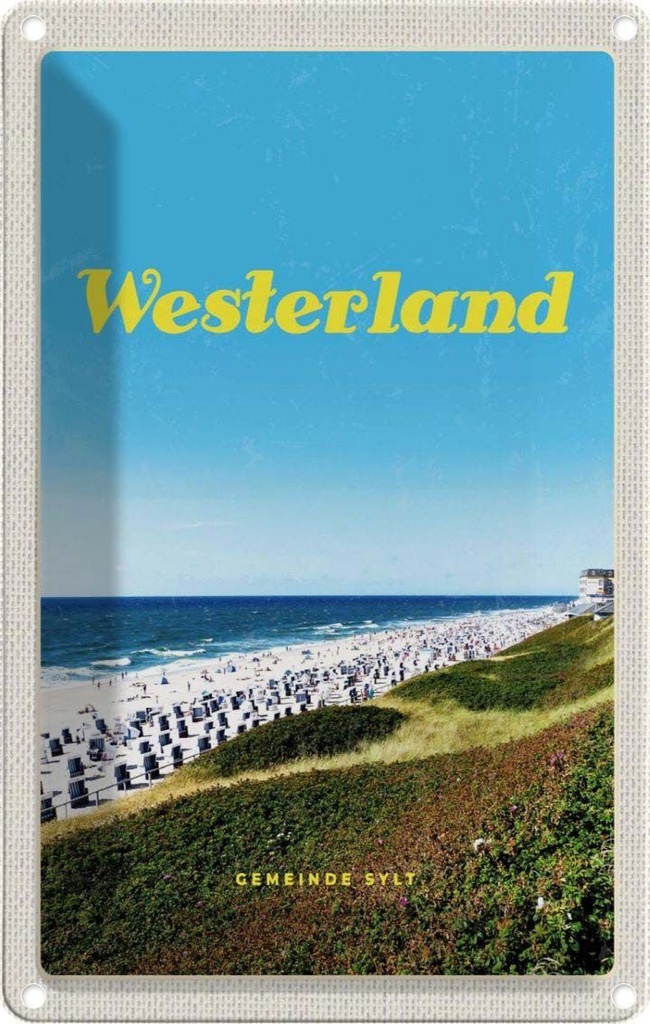 [LA-1782526] Blechschild 18x12 cm Westerland Strand Meer Strandkörbe Bildmotiv Reisemotiv Abenteuer Reisen Urlaub