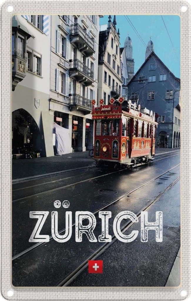 [LA-1782532] Blechschild 18x12 cm Zürich Schweiz Jelmoli Straßenbahn Bildmotiv Reisemotiv Abenteuer Reisen Urlaub