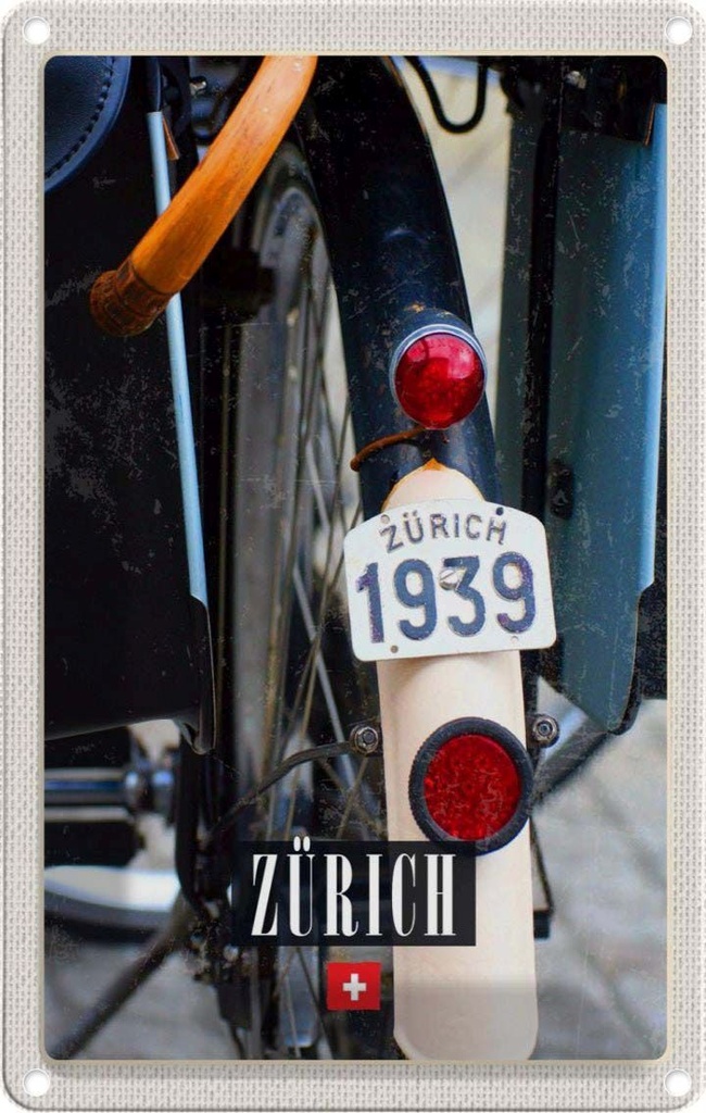 [LA-1782533] Blechschild 18x12 cm Zürich Fahrrad 1939 Europa Bildmotiv Reisemotiv Abenteuer Reisen Urlaub
