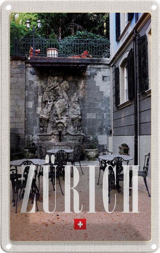 [LA-1782536] Blechschild 18x12 cm Zürich Schweiz Architektur Skulptur Bildmotiv Reisemotiv Abenteuer Reisen Urlaub Häuser