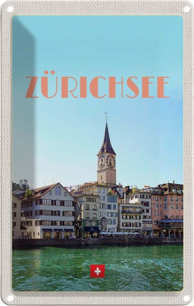 [LA-1782538] Blechschild 18x12 cm Zürich Schweiz Urlaub Ausblick See auf Stadt Bildmotiv Reisemotiv Abenteuer Reisen
