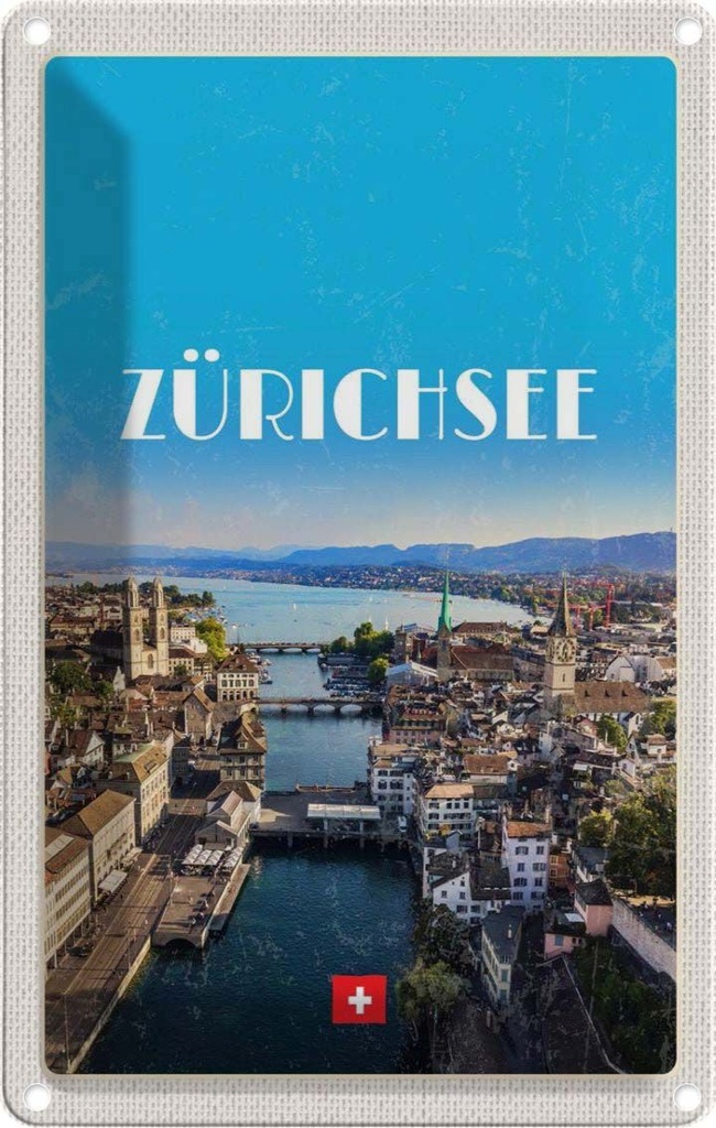[LA-1782542] Blechschild 18x12 cm Zürich Ausblick auf die Stadt Bildmotiv Reisemotiv Abenteuer Reisen Urlaub