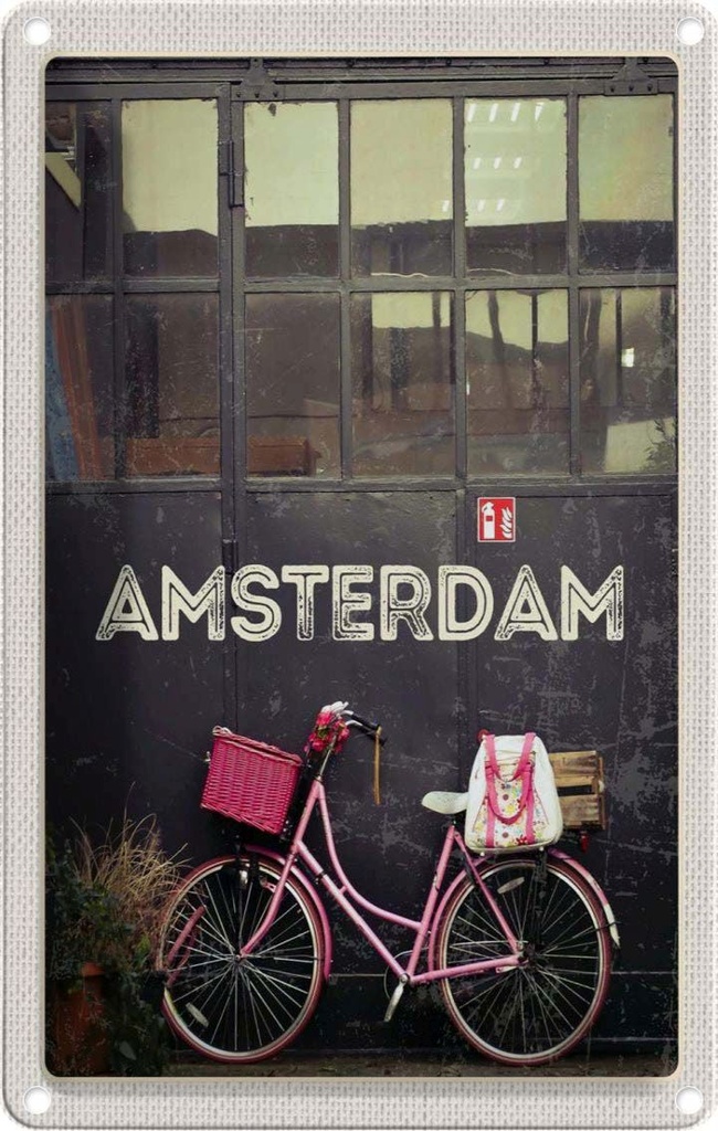 [LA-1782544] Blechschild 18x12 cm Amsterdam Stadt Fahrradzu Fuß Bildmotiv Reisemotiv Abenteuer Reisen Urlaub