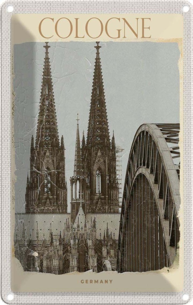 [LA-1782549] Blechschild 18x12 cm Kölner Dom Mittelalter schwarz weiß Bildmotiv Reisemotiv Abenteuer Reisen Urlaub