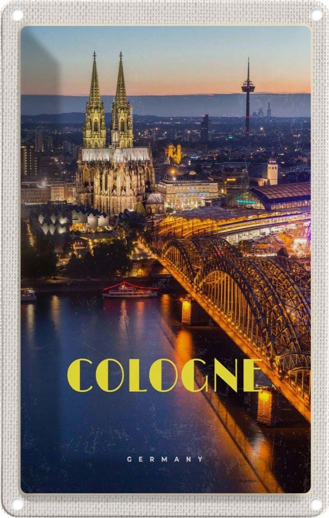[LA-1782550] Blechschild 18x12 cm Köln Stadt Urlaub Abend Aussicht Brücke Dom Bildmotiv Reisemotiv Abenteuer Reisen