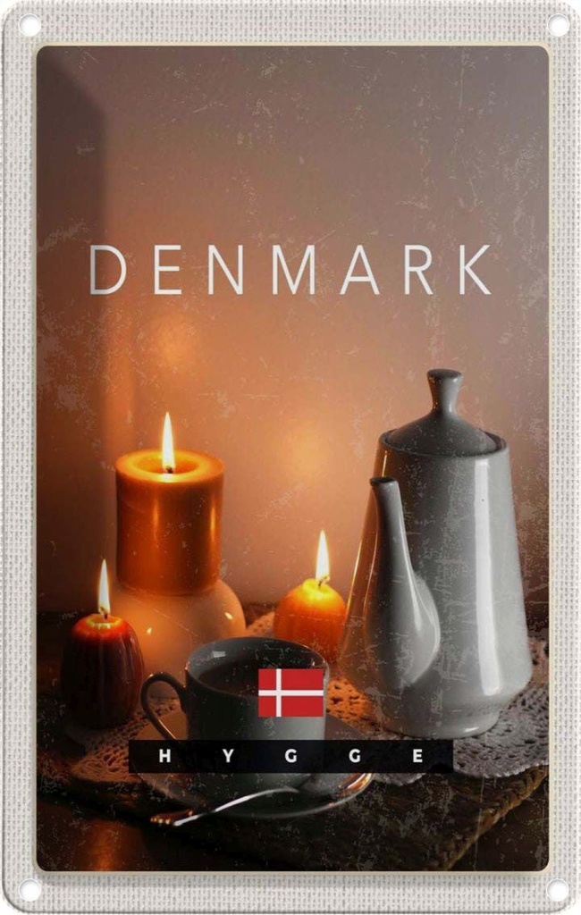 [LA-1782574] Blechschild 18x12 cm Dänemark Teekanne Kerzen Tischdecke Bildmotiv Reisemotiv Abenteuer Reisen Urlaub