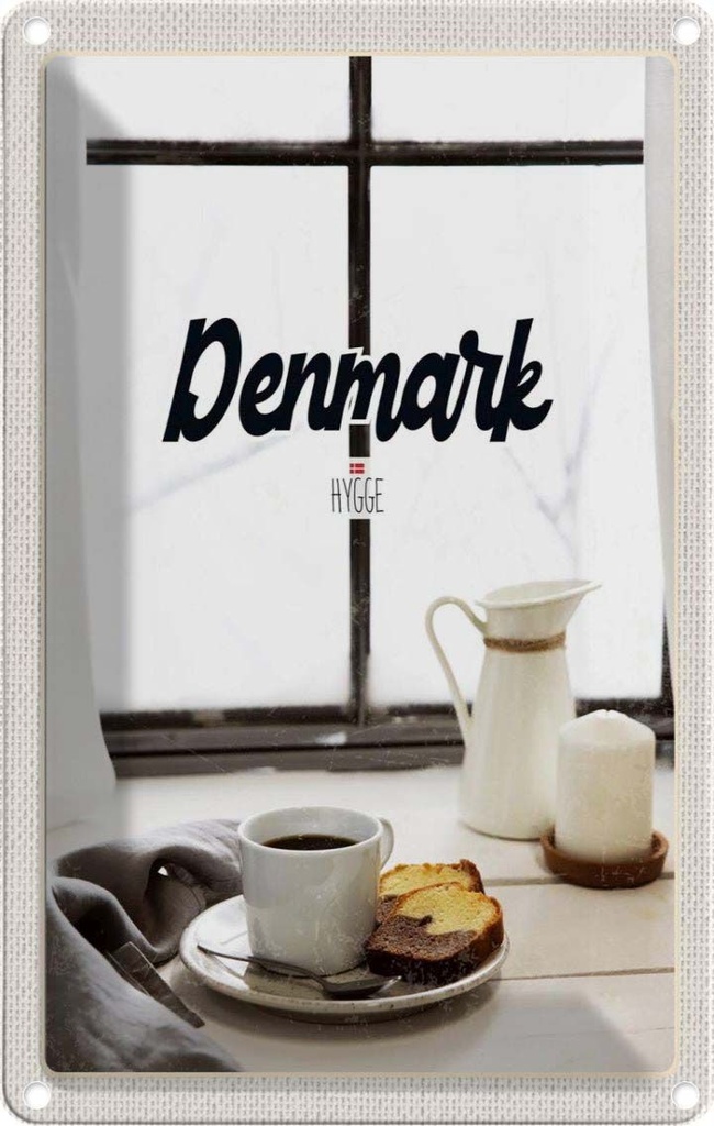[LA-1782581] Blechschild 18x12 cm Dänemark Kaffee und Kuchen Fenster Bildmotiv Reisemotiv Abenteuer Reisen Urlaub