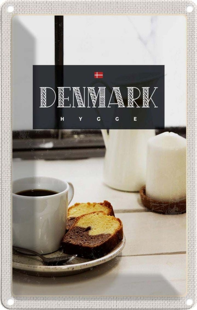 [LA-1782582] Blechschild 18x12 cm Dänemark Kaffee Marmorkuchen Wohnung Bildmotiv Reisemotiv Abenteuer Reisen Urlaub