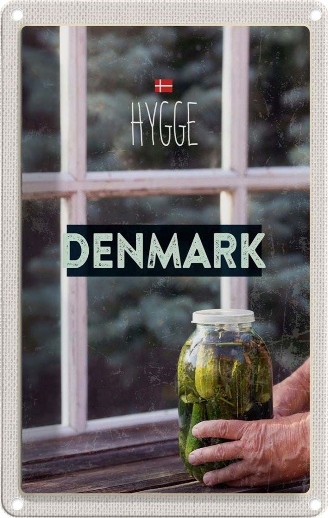 [LA-1782584] Blechschild 18x12 cm Dänemark Gurken im Glas Fenster Bildmotiv Reisemotiv Abenteuer Reisen Urlaub