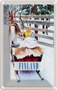 Blechschild 18x12 cm Finnland Schnee Kind Hirsch Schlitten Bildmotiv Reisemotiv Abenteuer Reisen Urlaub