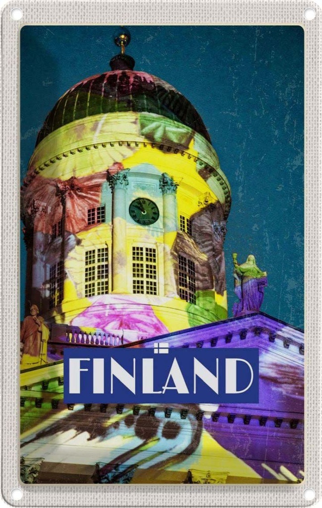 [LA-1782595] Blechschild 18x12 cm Finnland Kirche Skulptur Mittelalter Bildmotiv Reisemotiv Abenteuer Reisen Urlaub
