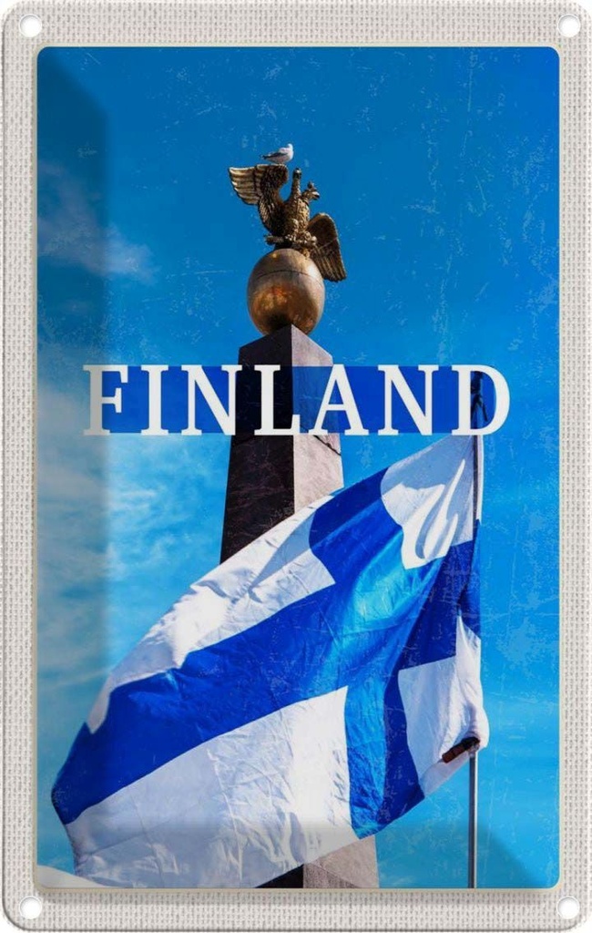 [LA-1782599] Blechschild 18x12 cm Finnland Helsinki goldener Adler Stein Bildmotiv Reisemotiv Abenteuer Reisen Urlaub
