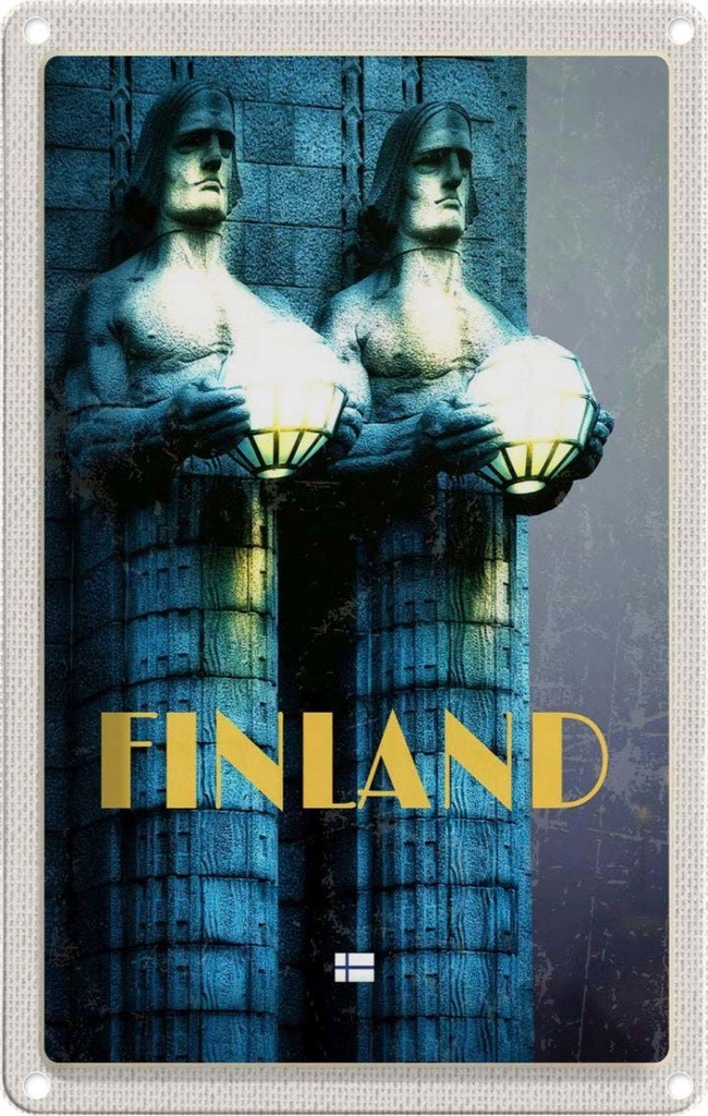 [LA-1782605] Blechschild 18x12 cm Finnland Skulptur Männer Mittelalter Abenteuer Reisen Urlaub