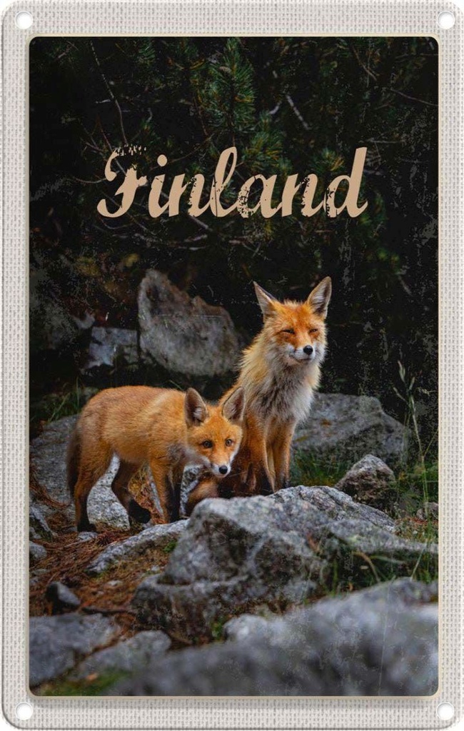[LA-1782606] Blechschild 18x12 cm Finnland Füchse Wald Tiere Bildmotiv Reisemotiv Abenteuer Reisen Urlaub