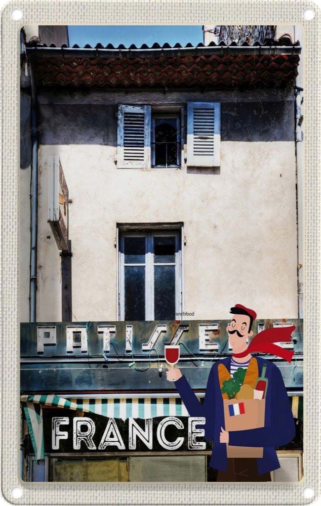 [LA-1782611] Blechschild 18x12 cm Frankreich Architektur Restaurant Häuser