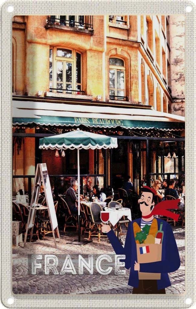 [LA-1782613] Blechschild 18x12 cm Frankreich Innenstadt Restaurant Wein Abenteuer Reisen Urlaub