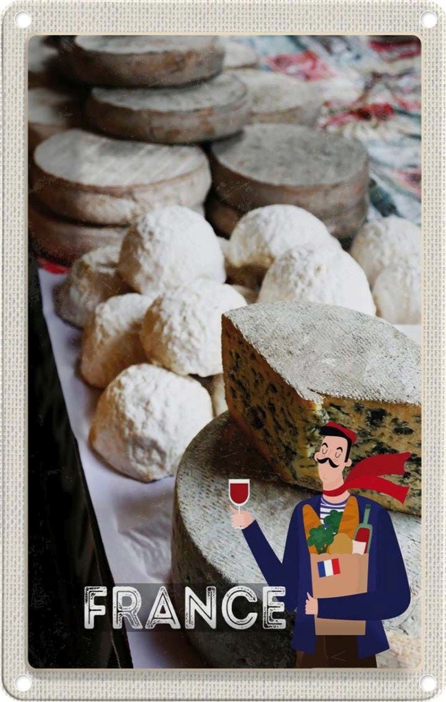[LA-1782618] Blechschild 18x12 cm Frankreich Schimmelkäse Wein Essen Abenteuer Reisen Urlaub