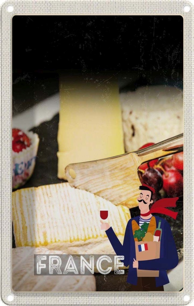 [LA-1782619] Blechschild 18x12 cm Frankreich Käse Camembert Schimmelkäse Abenteuer Reisen Urlaub
