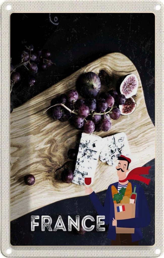 [LA-1782620] Blechschild 18x12 cm Frankreich Trauben Feigen Schimmelkäse Abenteuer Reisen Urlaub
