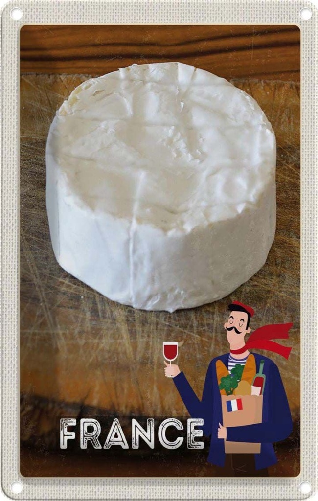 [LA-1782622] Blechschild 18x12 cm Frankreich Camembert Käse Baguette Abenteuer Reisen Urlaub