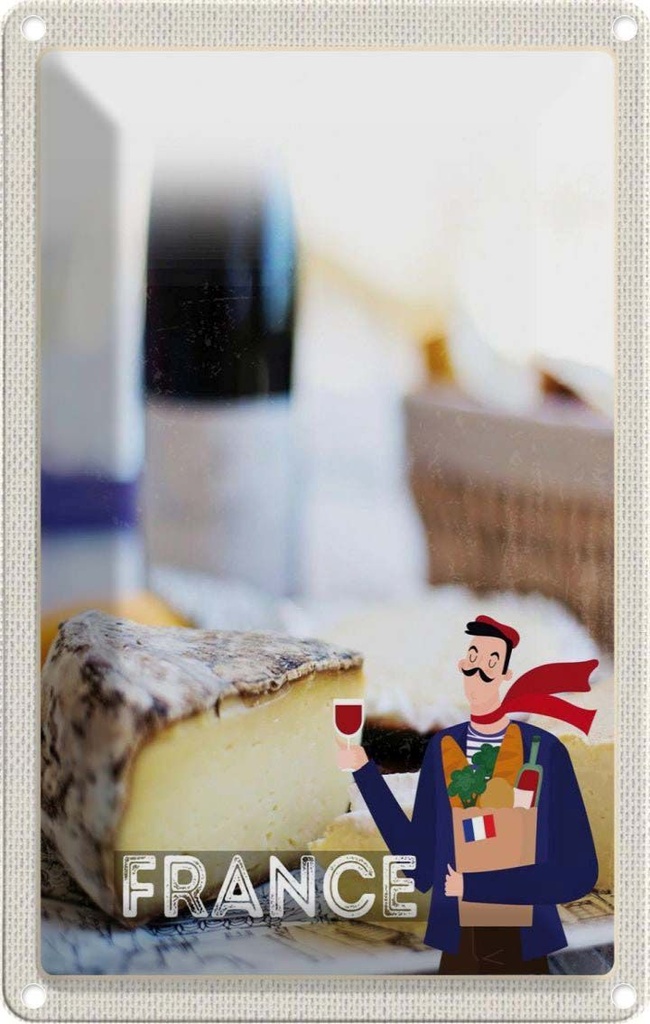 [LA-1782625] Blechschild 18x12 cm Frankreich Schimmelkäse Croissant Abenteuer Reisen Urlaub