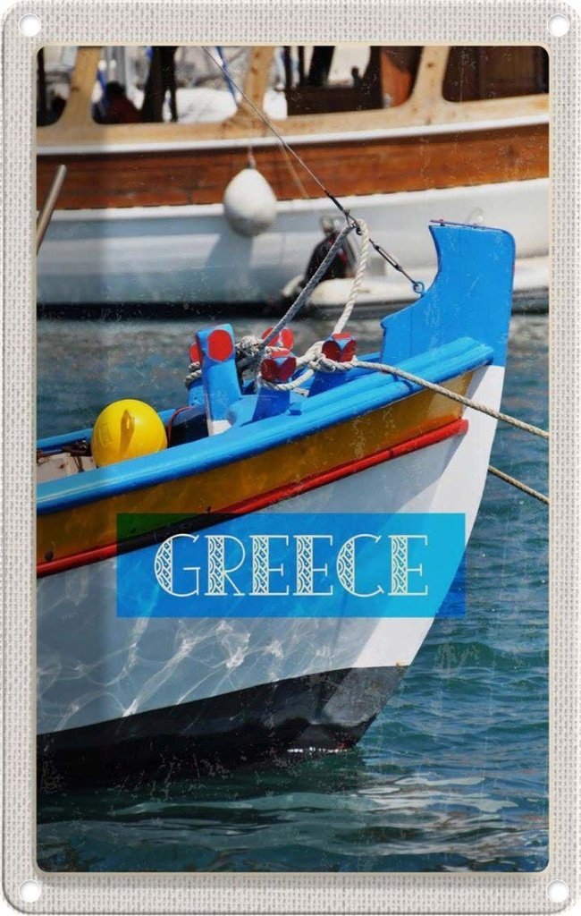 [LA-1782629] Blechschild 18x12 cm Greece Griechenland Sommer Boot Meer Bildmotiv Reisemotiv Abenteuer Reisen Urlaub