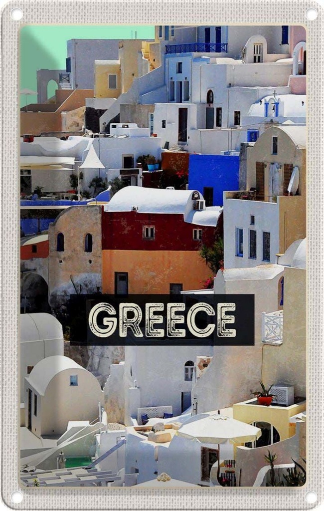 [LA-1782634] Blechschild 18x12 cm Greece Griechenland Häuser Bildmotiv Reisemotiv Abenteuer Reisen Urlaub