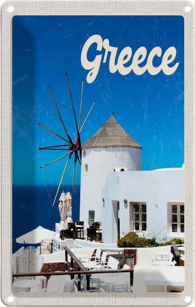 [LA-1782635] Blechschild 18x12 cm Greece Griechenland weiße Häuser Bildmotiv Reisemotiv Abenteuer Reisen Urlaub